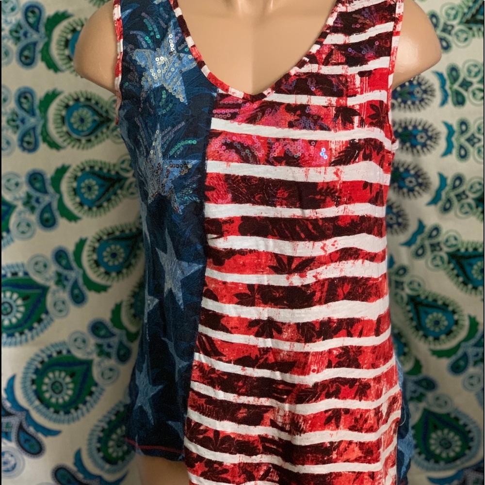 Womens Red, White & Blue Tank Top w/ Sequins